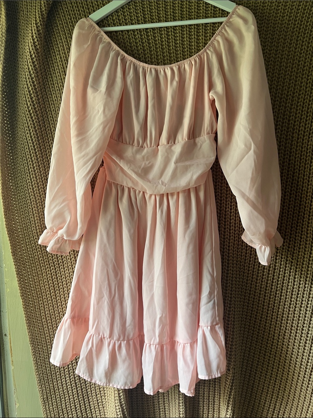Zaful Light Pink Off-Shoulder Long Sleeve Ruffle Dress